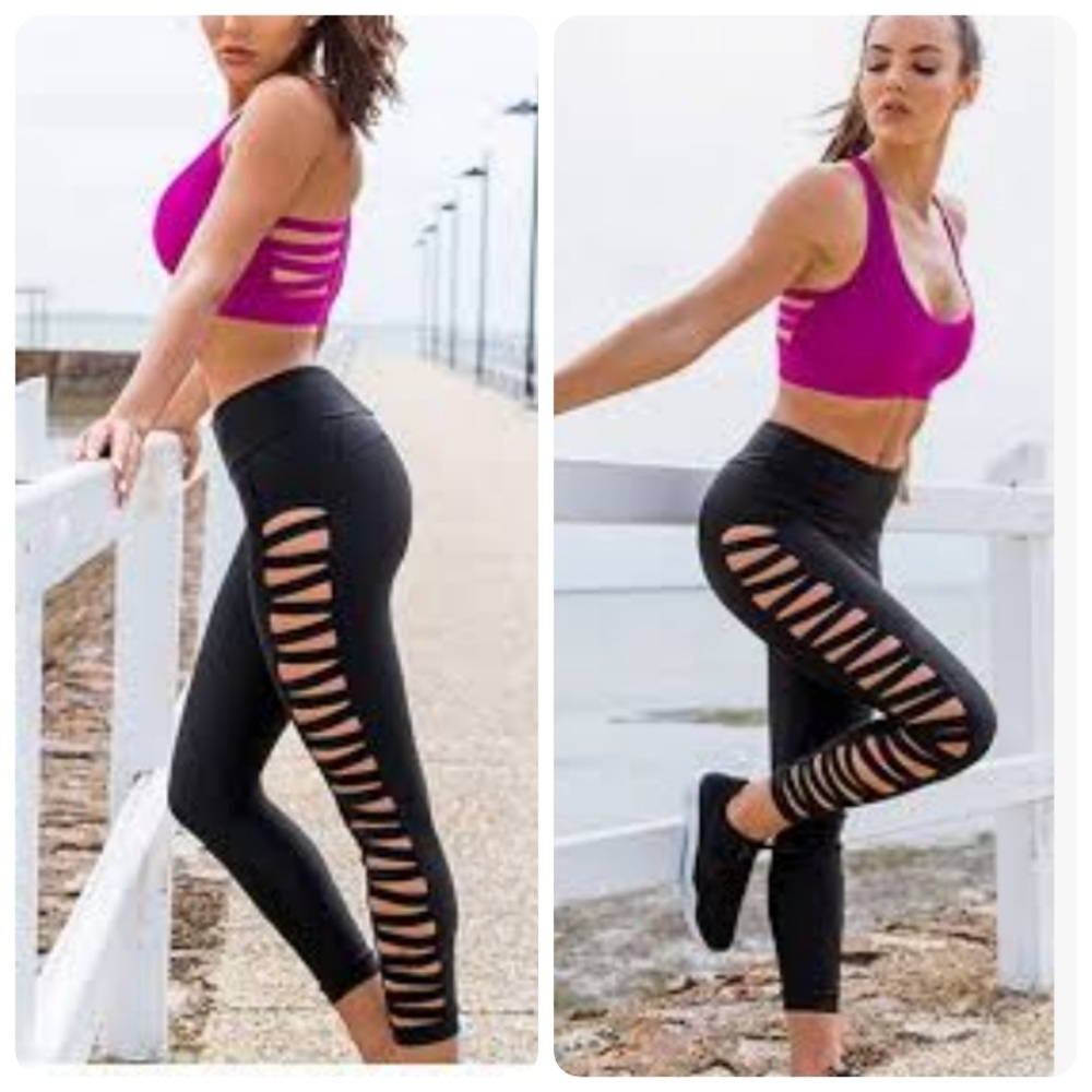 Wicked Weasel Womens Medium Sexy Black 748 Strapwork Cutout Leggings        #157